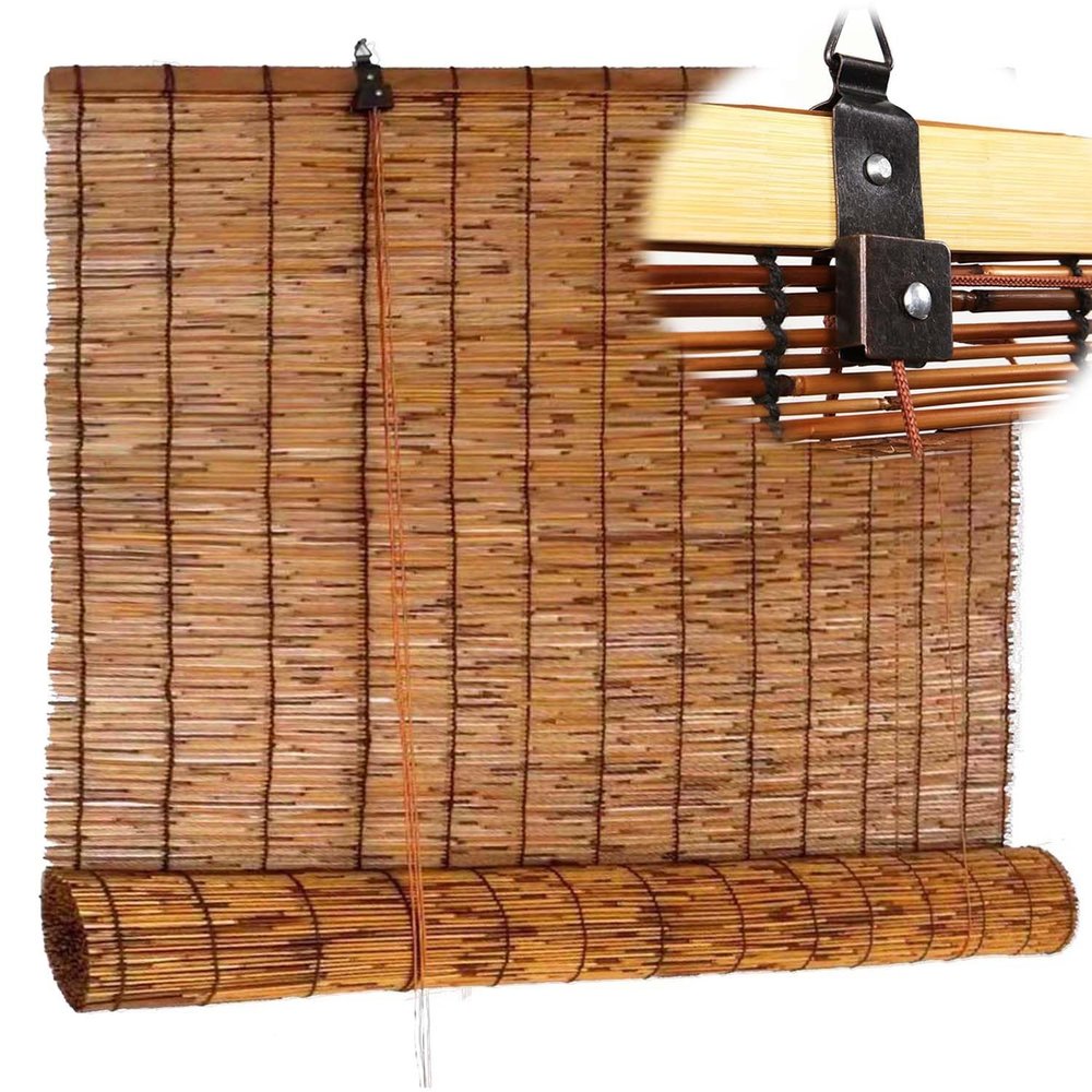 Blackout Bamboo Blinds For Outdoor Patio 28 30 34 40 42 48 56 60 66 70 72 74 76 77Inch Wide Cordless Roman Shades Bamboo Roller Shades Windows Curtains Bamboo Roll Up Blind ( Size : 52in x 48in-(W x H