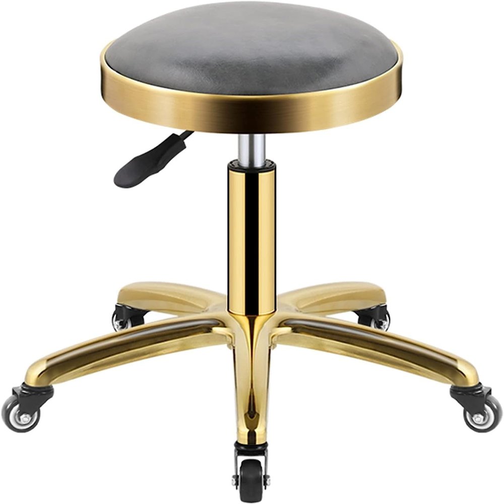 Guyifuny Kitchen Counter Stool Rolling Bar Stool Round PU Leather Swivel Chair,Salon Spa Counter Makeup Stool with Titanium 5 Claws and Wheels,Adjustable 43-58cm Modern Bar Chair(Gray)