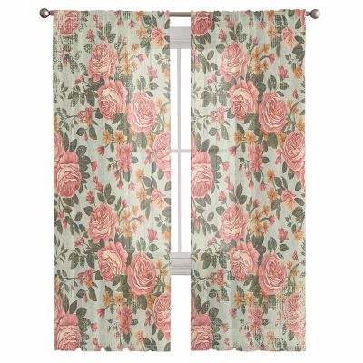 AMZRicher Spring Flower Sheer Curtains 84 Inch Length 2 Panels Set, Semi Transparent Voile Rod Pocket Curtains for Living Dining Room Bedroom Drapes Botanical Leaves Morden Rustic Garden Herbs