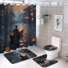 FOCCAFB 4Pcs Modern Lanterns Bathroom Sets with Shower Curtain Rugs Mats Red Sky Lanterns Floating Boat Bathroom Decorations Sets with Non Slip Rugs Toilet Lid Cover Bath Mat view 1