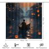 FOCCAFB 4Pcs Modern Lanterns Bathroom Sets with Shower Curtain Rugs Mats Red Sky Lanterns Floating Boat Bathroom Decorations Sets with Non Slip Rugs Toilet Lid Cover Bath Mat view 2