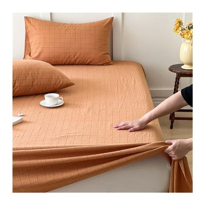 RUZGAR Flat Sheet Breathable Extra Soft 100% Washed Cotton Bedding Top Sheet Twin/Single Full Queen King Size Bed Flat Sheet (Color : Orange, Size : 240x250cm+48x74cm x2)