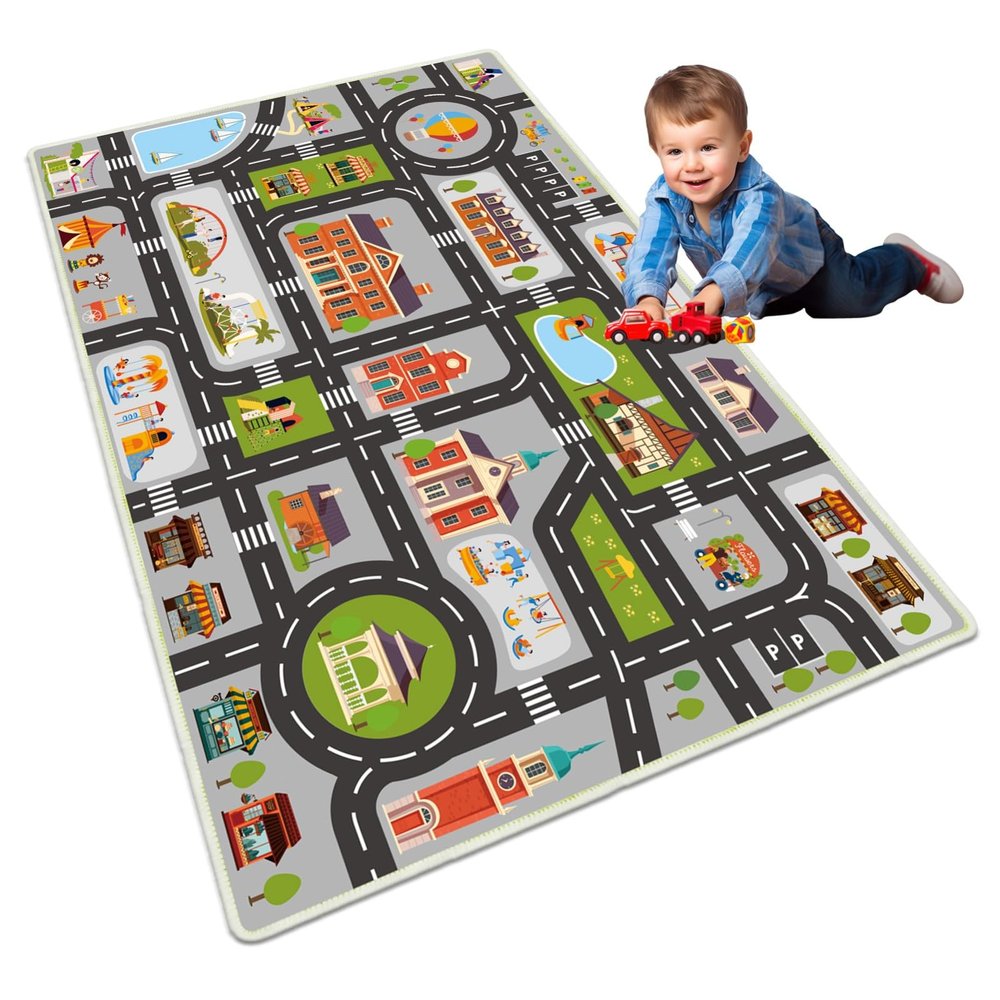Xuzrdaa Kids Carpet Car Rug Play Mat, 5'x8'Road Rug Carpet for Kids, City Life Educational with Non-Slip Car Play Mat, Great Ideal Gifts for Kids Playroom Bedroom Boys Girls