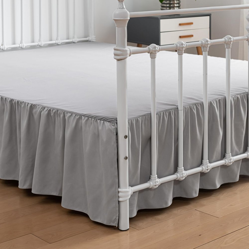 xuan dian Bed Skirt Full Size Ruffled Bed Skirts with Split Corners, 16 Inch Drop Dust Ruffle Bed Skirt with Platform, Light Gray, Full - 16" Drop