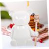 Mikinona 1set Ceramic Bear Shape Honey Pot Wooden Dipper Cute Honey Dispenser for Storing Syrup Candy and Dry Food for Decor view 2