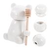 Mikinona 1set Ceramic Bear Shape Honey Pot Wooden Dipper Cute Honey Dispenser for Storing Syrup Candy and Dry Food for Decor view 3