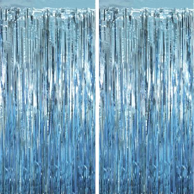Voircoloria 2 Pack Light Blue Tinsel Foil Fringe Curtains, Blue Party Decorations, Metallic Tinsel Party Streamers Backdrop for Birthday Baby Shower Graduation Wedding Anniversary Party Decorations