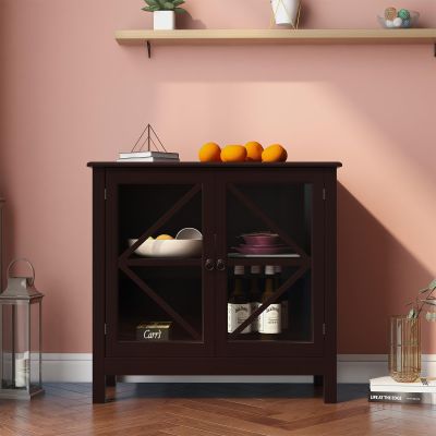 Finca ancha Kitchen Cabinet with Double Glass Doors | Apothecary Cabinet for Living Room | Bathroom Cabinet for Bathroom Wall | Gabinetes para Cocina de Pared | Glass Display case (Brown)