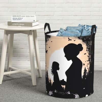 Laundry Hamper Round Laundry Basket with Handles Silhouette of family Laundry Hampers Waterproof Circular Hamper for Bathroom Storage Basket Dirty Clothes Hamper for Dirty Clothes