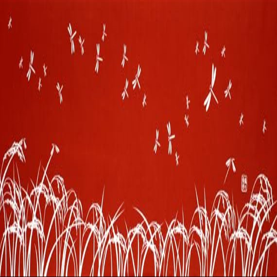  Anbo Tenugui Hand Towel, Dragonfly on The Rice Ears (Red), 100% Cotton, Made in Japan, 13.8 x 39.4 inches
