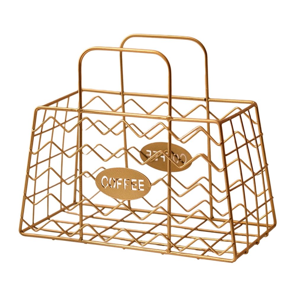 Coffee Pod Basket Coffee Bar Accessories Creamer Holder Iron Espresso Capsule Holder for Hotel Counter Living Room Coffee Bar, Gold