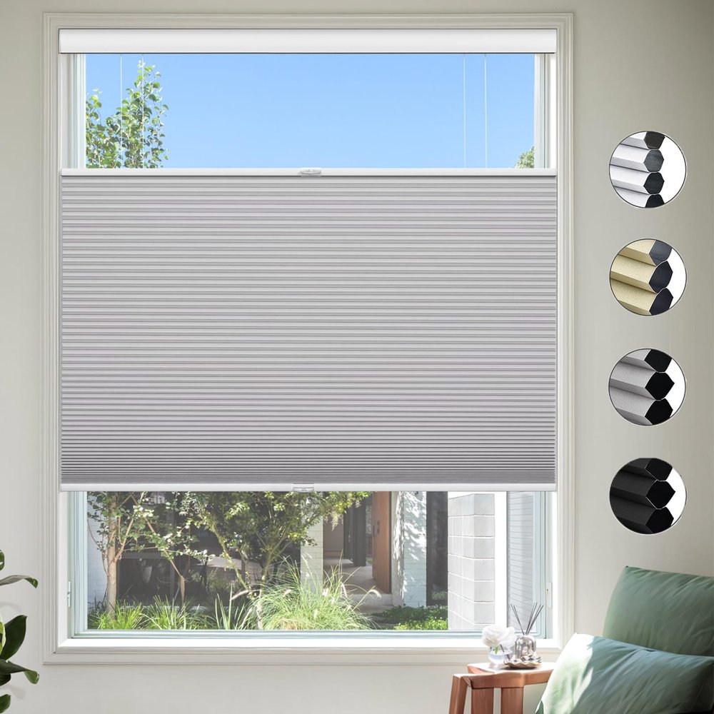 UrMoon Top Down Bottom Up Cellular Shade Cordless Cellular Shade for Windows Blinds Thermal Insulated Honeycomb Blinds for Indoor Windows (Blackout - Gray, 49.5" W x 48" H)