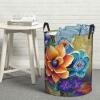 Laundry Hamper Round Laundry Basket with Handles Flower Diamond Painting Laundry Hampers Waterproof Circular Hamper for Bathroom Storage Basket Dirty Clothes Hamper for Dirty Clothes view 1