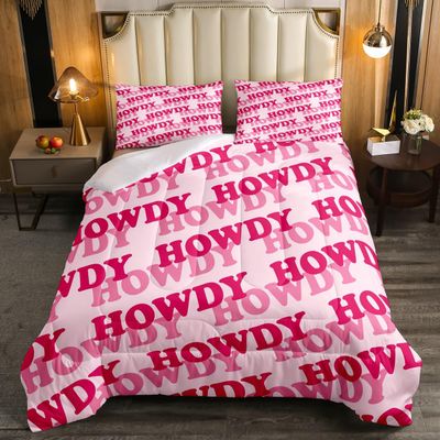 Erosebridal Pink Howdy Bedding Western Cowgirl Prepper Style Comforter Set, Western Decor Bedding Comforter Sets Twin with 1 Pillowcase