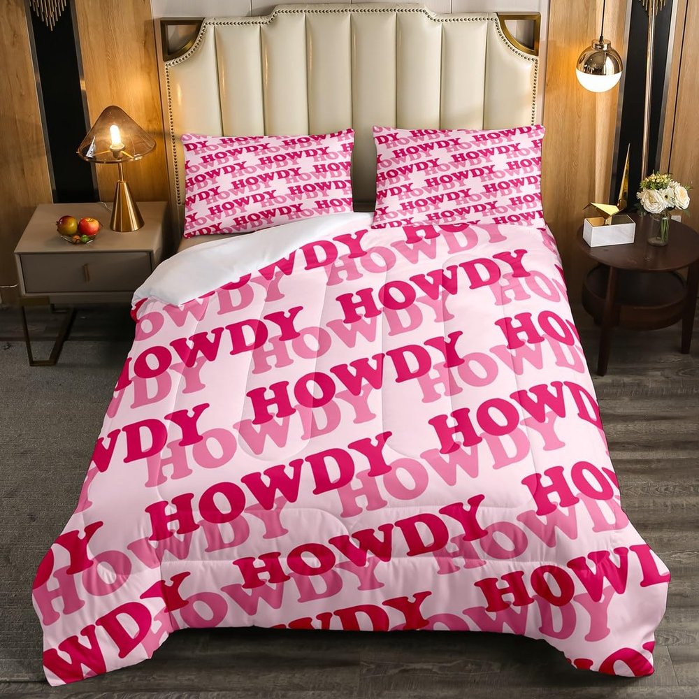 Erosebridal Pink Howdy Bedding Western Cowgirl Prepper Style Comforter Set, Western Decor Bedding Comforter Sets Twin with 1 Pillowcase