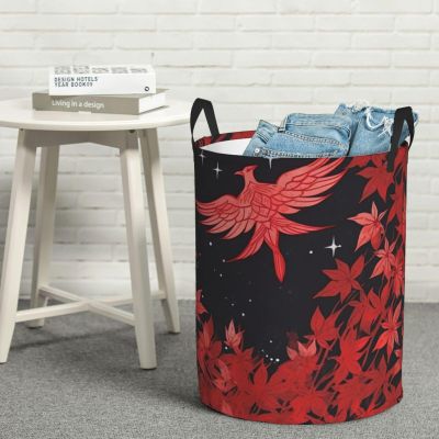 Laundry Hamper Round Laundry Basket with Handles Red leaves and stars Laundry Hampers Waterproof Circular Hamper for Bathroom Storage Basket Dirty Clothes Hamper for Dirty Clothes