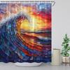 ZWSMZW Ocean Waves Shower Curtain Sunset Sea Nautical Seascape Stained Glass Style Dreamy Abstract Unique Art Bathroom Decor Fabric Curtains with Hooks view 3
