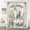 JEJOMEAG Funny Skull Skeleton Shower Curtain Spooky Gothic Get Naked Bathtub Retro Polyester Fabric Bathroom Curtain with Hooks, 67x70 Inch view 1