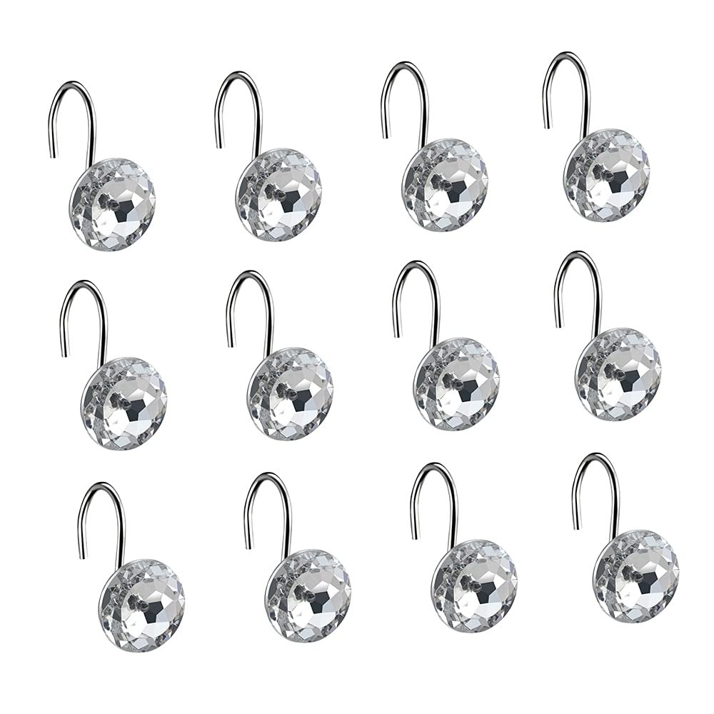 TopHomer 12 Pcs Shower Curtain Hooks Rings Bling Round Diamond Decorative Shower Curtain Rings Crystal Decorative Shower Curtain Hooks for Bedrooms, Bathrooms, Closets