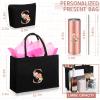Huhumy Initial Canvas Tote Bag for Women Makeup Bag Monogram Initial Tumbler Personalized Birthday Valentine Gifts(S) view 4
