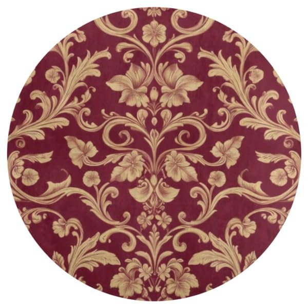 Soft Absorbent Coral Velvet Bath Rugs, Round Bathroom Mats, Machine Washable Bathmat, Carpet Rug Room Decor for Shower Floor Compatible with Flower Maroon Gold Floral Classy Burgundy Antique