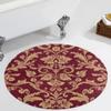 Soft Absorbent Coral Velvet Bath Rugs, Round Bathroom Mats, Machine Washable Bathmat, Carpet Rug Room Decor for Shower Floor Compatible with Flower Maroon Gold Floral Classy Burgundy Antique view 4