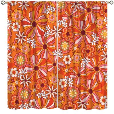 60S 70S Groovy Curtains for Bedroom Living Room Retro Hippie Flower Blackout Curtains Vintage Boho Plant Floral Darkening Drapes Botanical Blossom Brown Window Treatments Set 2 Panels,63x72 Inches