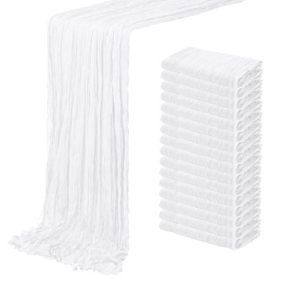 16 Pack White Cheesecloth Table Runner 20 x 120 inch Gauze Table Runners 10 FT Long,Semi Sheer Boho Cheese Cloth Fabric Table Runner Bulk for Wedding,Party,Baby Shower,Bridal Shower Decoration
