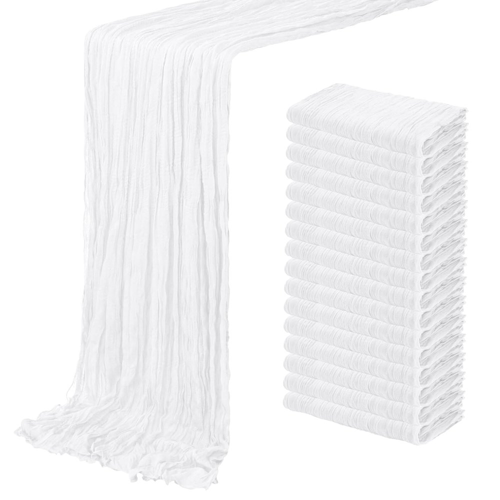 16 Pack White Cheesecloth Table Runner 20 x 120 inch Gauze Table Runners 10 FT Long,Semi Sheer Boho Cheese Cloth Fabric Table Runner Bulk for Wedding,Party,Baby Shower,Bridal Shower Decoration