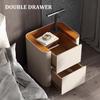 YPDJVLTI nightstand Nightstand with Clear Glass Tabletop Bedside Table Microfibre Leather Wrap Bedside Cabinet for Bedroom End Table Minimalist, White view 3