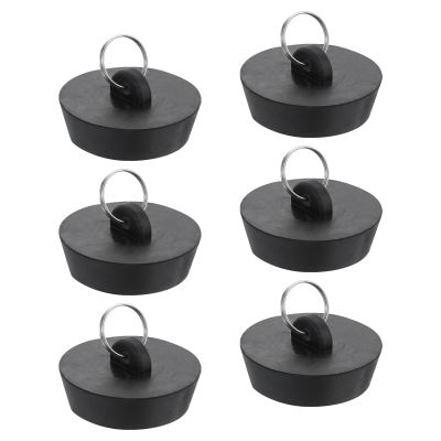 uxcell 6pcs Rubber Drain Stopper with Hanging Ring, Bathtub Drain Plug Fits 1-3/4 Inch to 2 Inch, Rubber Sink Stopper Drain Plug for Bathtub, Kitchen and Bathroom, Black