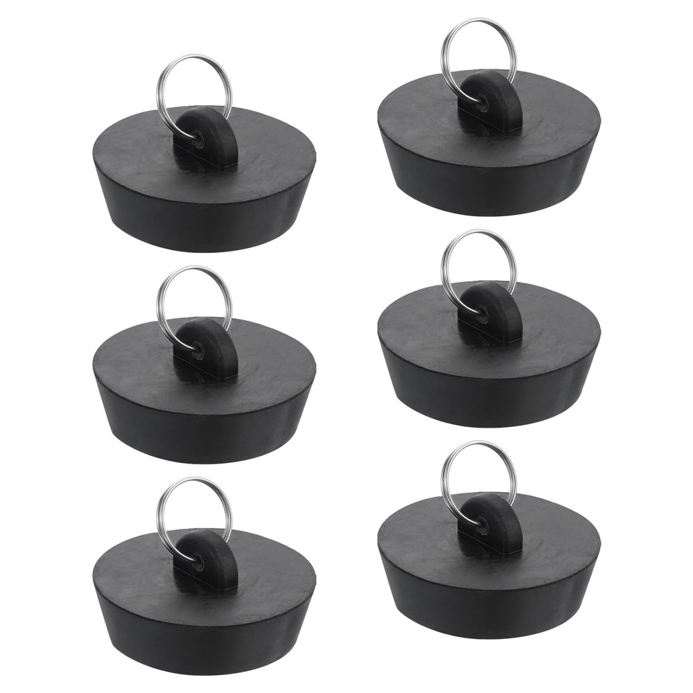 uxcell 6pcs Rubber Drain Stopper with Hanging Ring, Bathtub Drain Plug Fits 1-3/4 Inch to 2 Inch, Rubber Sink Stopper Drain Plug for Bathtub, Kitchen and Bathroom, Black