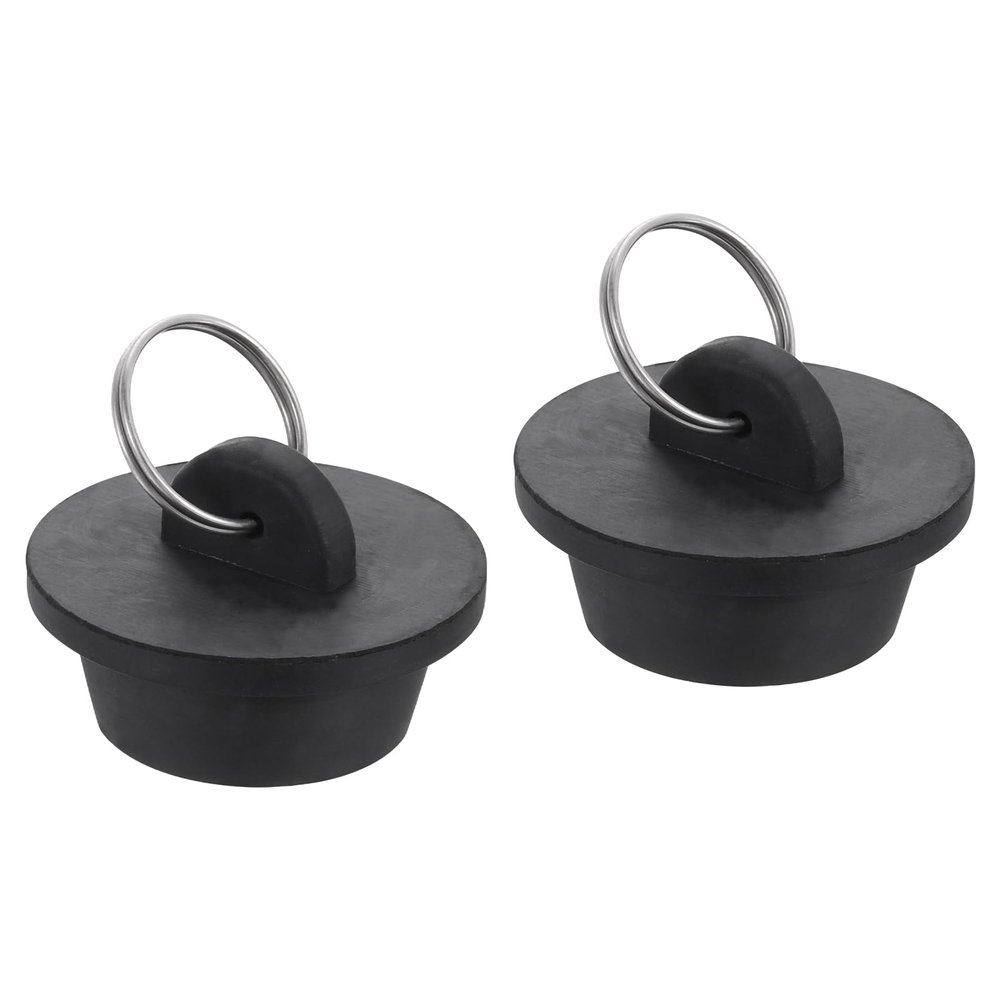 uxcell 2pcs Rubber Drain Stopper with Hanging Ring, Bathtub Drain Plug Fits 1-1/8 to 1-1/4 Inch, Rubber Sink Stopper Drain Plug for Bathtub, Kitchen and Bathroom, Black