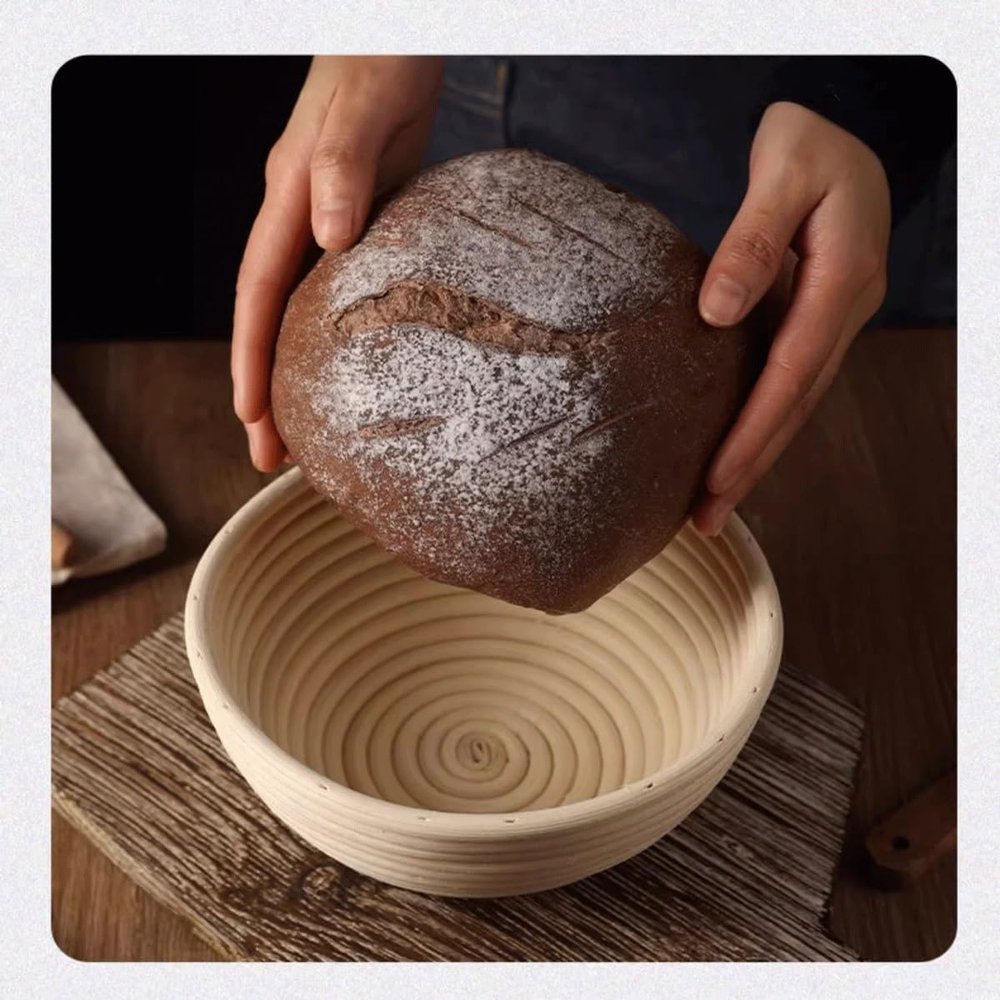Bannetons Proving Basket Bread For Professional Home Bakers 100% Natural Rattan Round Oval Banneton Basket Bortfom Baking Tool Bowl With Linen Cloth Liner Linen Liner Cloth (Size : Round 23cm)