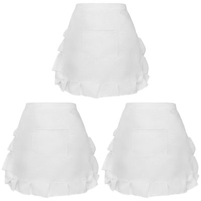 BESTYASH 3pcs Floral Lace Half Waist Apron for Women Stylish Bib Maid Costume with Pocket for Kitchen Restaurant Party Favors and Design White