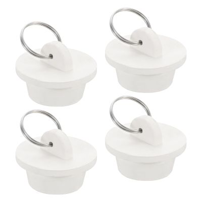 uxcell 4pcs Rubber Drain Stopper with Hanging Ring, Bathtub Drain Plug Fits 1 Inch to 1-1/8 Inch, Rubber Sink Stopper Drain Plug for Bathtub, Kitchen and Bathroom, White