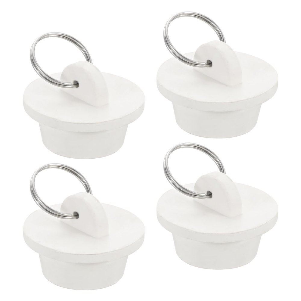 uxcell 4pcs Rubber Drain Stopper with Hanging Ring, Bathtub Drain Plug Fits 1 Inch to 1-1/8 Inch, Rubber Sink Stopper Drain Plug for Bathtub, Kitchen and Bathroom, White