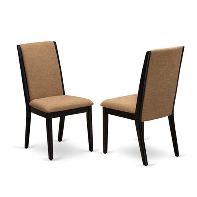 Ergode DLLA5-ABK-47 5-Piece Dinette Table Set - Round Dining Table & 4 Chairs - Light Sable Linen Fabric - Rubber Wood Legs - Wirebrushed Black