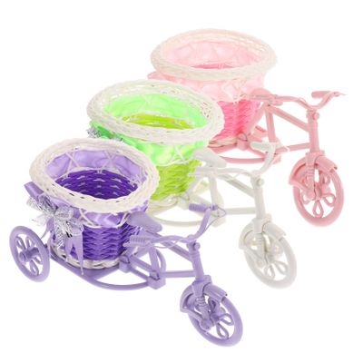 VILLFUL 3pcs Unique Bike Shape Rattan Flower Basket Straw Basket for Garden Small Wrought Vase for Indoor Outdoor Wall Decoration