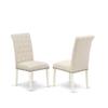 Charming and Elegant 3Pc Dinette Set - Small Rounded Kitchen Table, 2 Parson Chairs - Light Beige Fabric, White Finish view 1