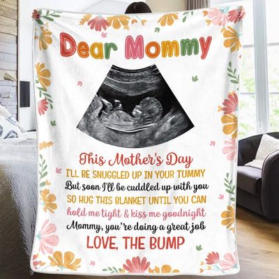 Ploto Personalized Dear Mommy Blanket from Baby Bump, This Mothers Day I'll Be Snuggled Up in Your Tummy Blanket, Custom Photo Sonogram Ultrasound Baby Blanket, Gift for New First Mom to Be