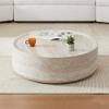 HanStrong Round Coffee Table 39.37'' Marble Pattern Drum Shaped Coffee Table Fiberglass Cocktail Table Center Table for Living Room ome Office, Fully Assembled, White view 3