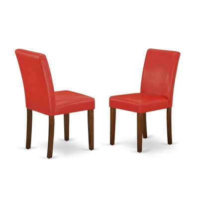 Ergode DLAB3-MAH-72 3Pc Round Dining Set, Mahogany Finish, Expandable Table with Drop Leaves, 2 Parson Chairs, FireBrick Red PU Leather