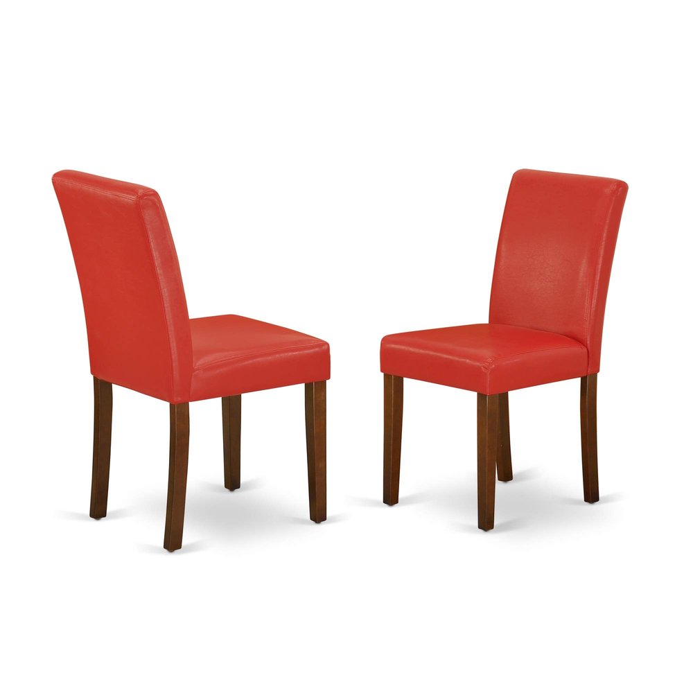 Ergode DLAB3-MAH-72 3Pc Round Dining Set, Mahogany Finish, Expandable Table with Drop Leaves, 2 Parson Chairs, FireBrick Red PU Leather