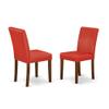 Ergode DLAB3-MAH-72 3Pc Round Dining Set, Mahogany Finish, Expandable Table with Drop Leaves, 2 Parson Chairs, FireBrick Red PU Leather view 1
