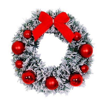 GRIRIW 1pc Christmas Flocking Cedar Wreath Artificial Garland for Holiday Decor for Doors Walls and Photo Props Creates Festive Atmosphere
