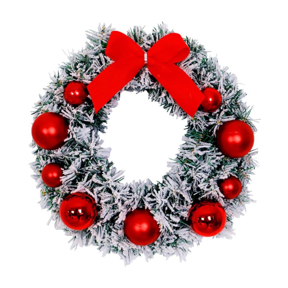 GRIRIW 1pc Christmas Flocking Cedar Wreath Artificial Garland for Holiday Decor for Doors Walls and Photo Props Creates Festive Atmosphere