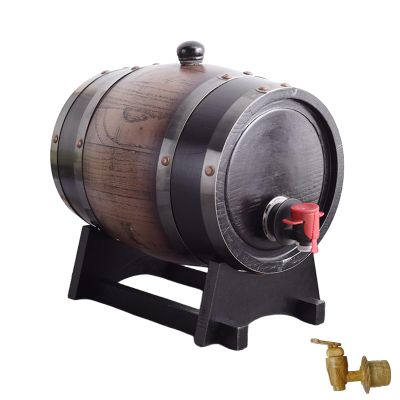 Wooden Whiskey Barrel,3 Liter Oak Wine Barrel,with Stand and Faucet Wood Red Wine Barrel,for Households Cafe Tea House Restaurant Hotel Tequila Brandy