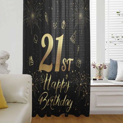 21th Birthday Window Curtains 84 Inches Long, Semi Sheer Rod Pocket Chiffon Curtains & Drapes Drapery Voile Draperies Window Treatment for Living Room/Bedroom/Kitchen, Star Cake Fireworks Golden Black