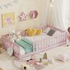 Mirightone Twin Size Floor Bed for Kids, Wood Montessori Floor Beds with Fence Railings and Slats Support, Twin Playhouse Bed Frame for Boys Girls, No Box Spring Needed, Pink view 3